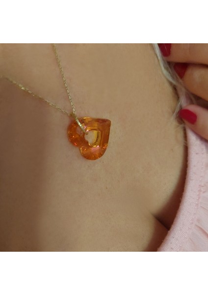 Turuncu Swarovski Taşlı Gümüş Kolye modelleri