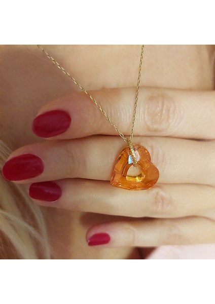 Turuncu Swarovski Taşlı Gümüş Kolye fırsatları