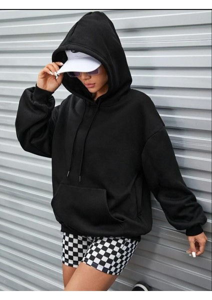 Afro Giyim Kadın Siyah Oversize Inspıre Sırt Baskılı Kapüşonlu Hoodie