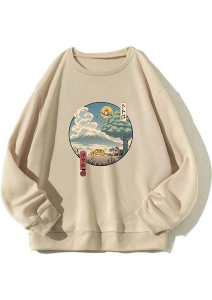 Afro Giyim Totoro Anime Baskılı Oversize Sweatshirt