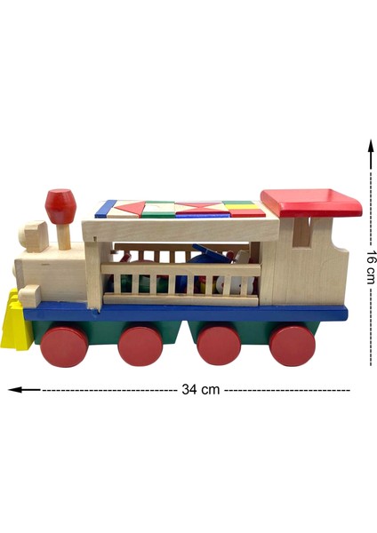 Eğitici Ahşap Oyuncak Büyük Boy Geometrik Şekilli Arabalı Tren