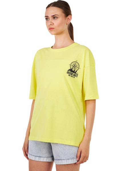 Kadın Oversize Sırt ve Göğüs Baskılı Outdoor Tshirt Psl