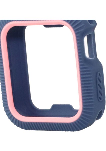 Apple Watch 4 40MM Rock Mavi+Pembe Için Bicolor Yumuşak Silikon Koruyucu Kılıf