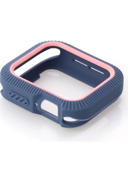 Apple Watch 4 40MM Rock Mavi+Pembe Için Bicolor Yumuşak Silikon Koruyucu Kılıf