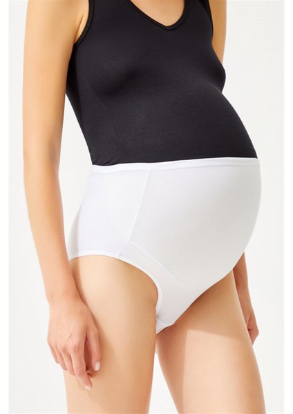 Beyaz Pamuklu Yüksek Bel Hamile Bikini Külot