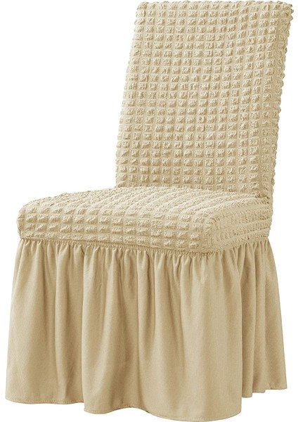 Sandalye Kılıfı Likralı Bürümcük Etekli Lastikli Yıkanabilir Sandalye Örtüsü 6 Adet Burumcuk Sütlü fiyatları