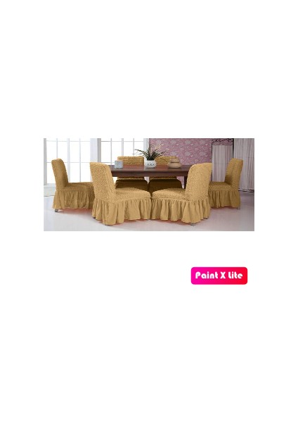 Sandalye Kılıfı Likralı Bürümcük Etekli Lastikli Yıkanabilir Sandalye Örtüsü 6 Adet Burumcuk Bal Renk