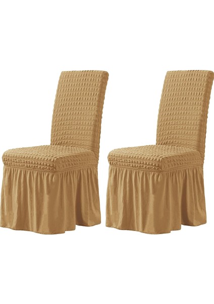 Sandalye Kılıfı Likralı Bürümcük Etekli Lastikli Yıkanabilir Sandalye Örtüsü 6 Adet Burumcuk Bal Renk fiyatları