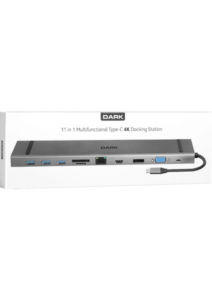 USB 3.1 Gen1 Type C 11 In 1 Ethernet / Usb-C Pd / HDMI / Display Port/ VGA / Tf Sd Kart Okuyucu / 3xusb 3.0 / Kulaklık Çoklayıcı Dönüştürücü Çevirici HUB(DK-AC-U31X45)