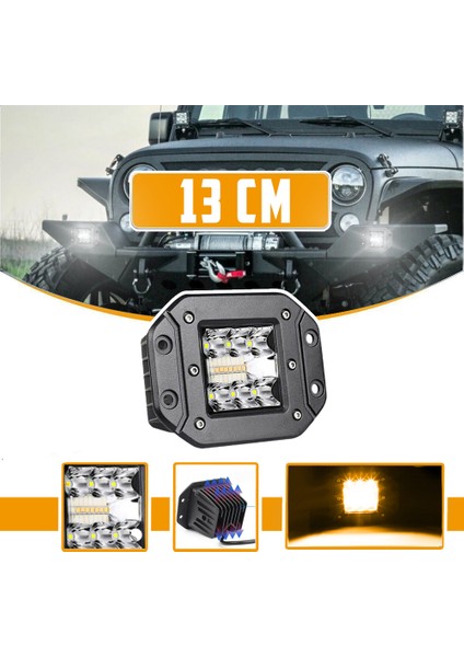 Amber-Beyaz Çift Renk Gömme Montaj 6 Modlu Off Road 39W 13 LED Lamba 13CM