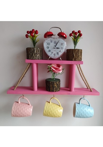 Ahşap Duvar Dekoru Çiçekliği Kupa Fincan Anahtarlık Askılığı 50*18 cm Çiçeksiz indirimleri