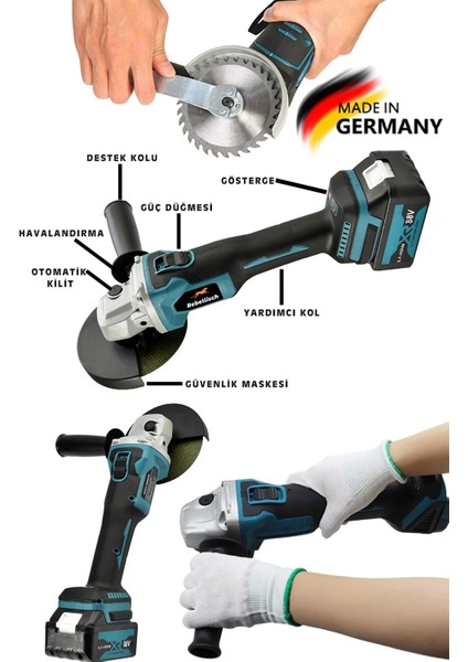 Germany Above Series 128V 12Ah Kömürsüz Göstergeli Elektronik Devir Ayarlı Çantalı Akülü Taşlama Makinesi