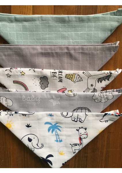 Muslin Kumaş %100 Pamuk Bebek Ağız Mendili Karışık 5 Adet (30X30 Cm)