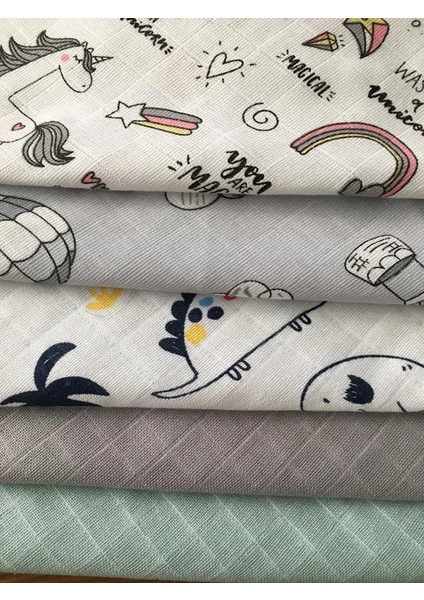 Nihalfidan Store Muslin Kumaş %100 Pamuk Bebek Ağız Mendili Karışık 5 Adet (30X30 Cm)