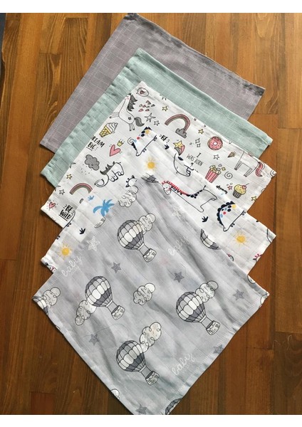 Muslin Kumaş %100 Pamuk Bebek Ağız Mendili Karışık 5 Adet (30X30 Cm)