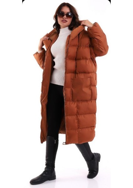 Kadın Kapüşonlu Uzun Versiyon Çift Cepli Oversize Şime Mont fiyatları