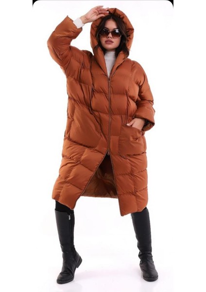 Kadın Kapüşonlu Uzun Versiyon Çift Cepli Oversize Şime Mont modelleri