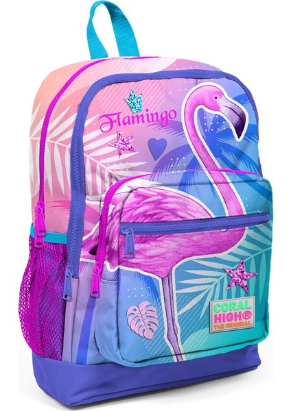 Lavanta Pembe Flamingo Desenli Okul Çanta Seti
