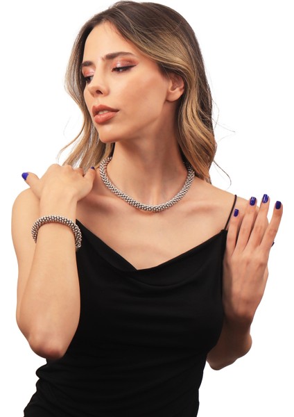 Kadın Antik Gümüş Kaplama Top Boncuk Kolye & Bileklik Set modelleri