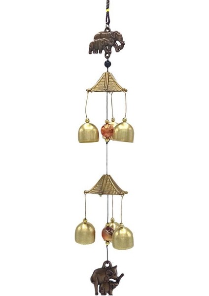 Feng Shui Metal Rüzgar Çanı Iki Katlı Bereket Filleri 6 Çan
