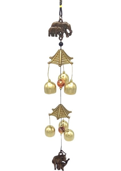 Feng Shui Metal Rüzgar Çanı Iki Katlı Bereket Filleri 6 Çan
