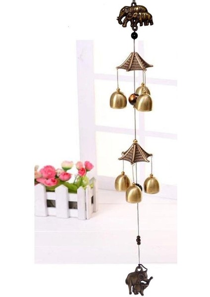Feng Shui Metal Rüzgar Çanı Iki Katlı Bereket Filleri 6 Çan