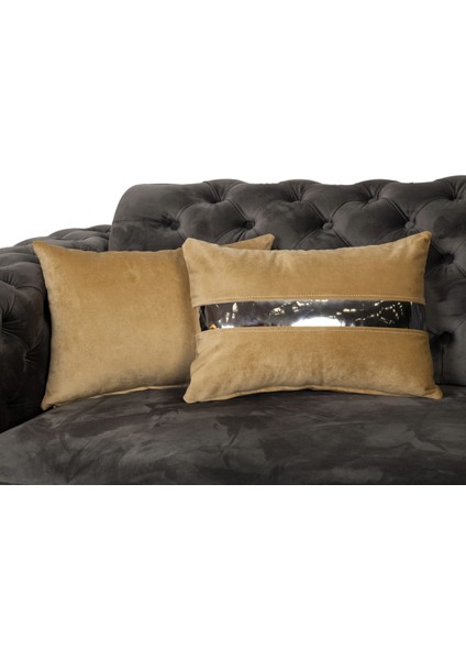 35 x 50 cm Mavi Gold Ayna Detaylı Kırlent Içi Dolgu Elyaf Gizli Fermuarlı