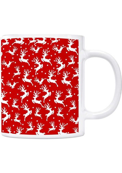 Yeni Yıl Kupa Bardak - Geyikli Kırmızı Zemin fiyatları