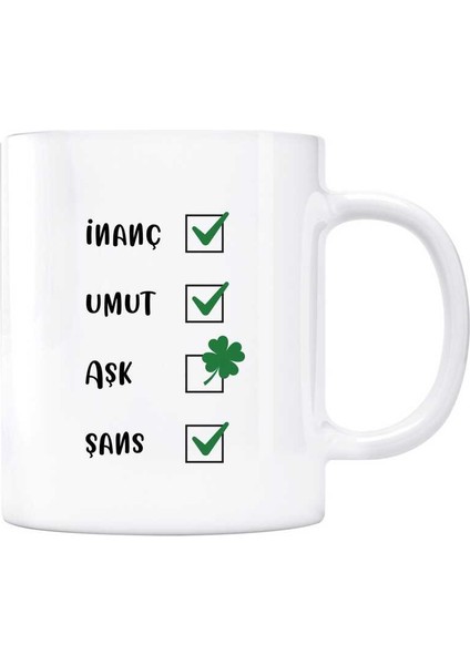 Dört Yapraklı Yonca Kupa Bardak Inanç Umut Aşk Şans modelleri