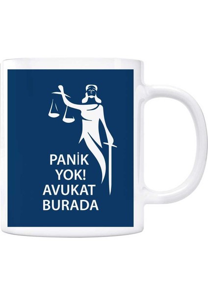 Avukatlara Özel Kupa Panik Yok Avukat Burada Adalet Heykeli Lacivert Renk