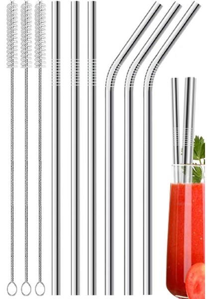 9 Parça Metal Pipet Seti 6 Paslanmaz Çelik Pipet 3 Pipet Temizleme Fırçası