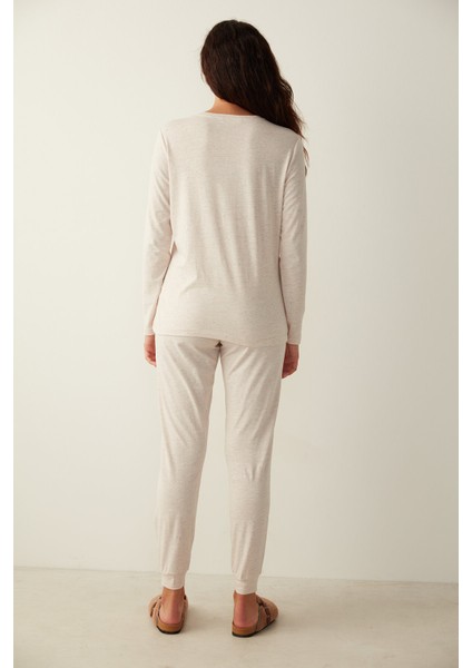 Bej Melanj Colorful Dots Cuff Pantolon Pijama Altı modelleri