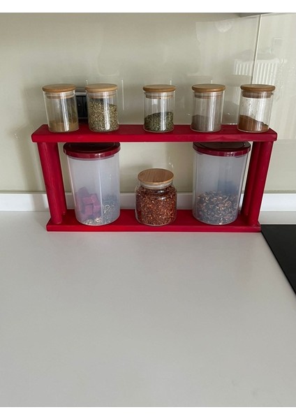 Ahşap Kırmızı Çam Ağacı Baharatlık Stand Mutfak Organizer Duvara Askılı
