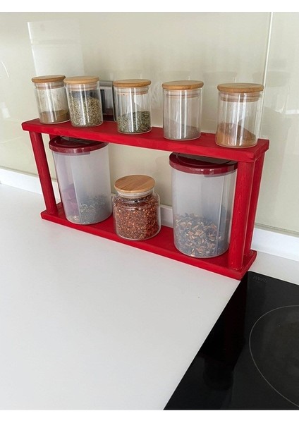 Ahşap Kırmızı Çam Ağacı Baharatlık Stand Mutfak Organizer Duvara Askılı