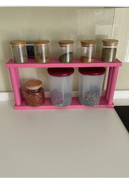 Ahşap Pembe Çam Ağacı Baharatlık Stand Mutfak Organizer