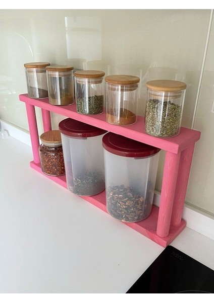Ahşap Pembe Çam Ağacı Baharatlık Stand Mutfak Organizer