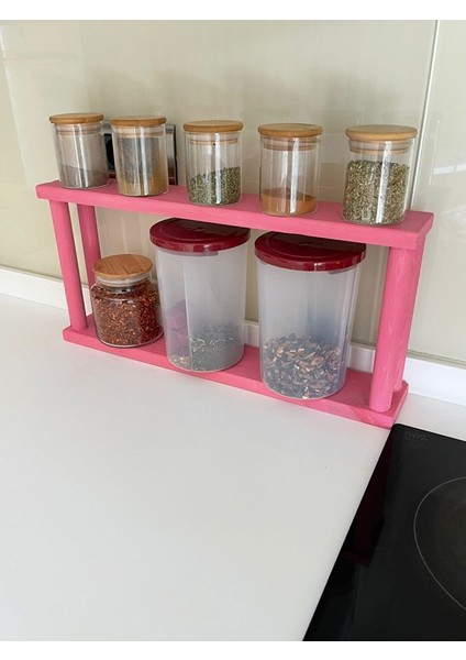 Ahşap Pembe Çam Ağacı Baharatlık Stand Mutfak Organizer
