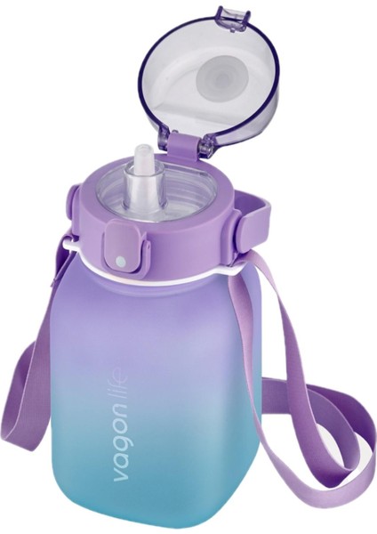 1100ML Çocuk Askılı Pipetli/pipetsiz Kullanım Çift Renk Softtouch Motivasyon Matarası Çıkartma Hediyeli