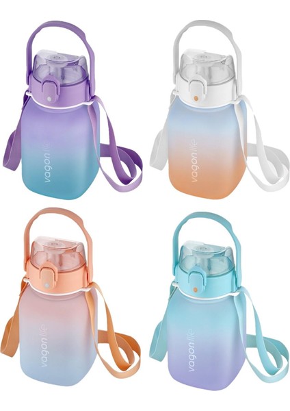 1100ML Çocuk Askılı Pipetli/pipetsiz Kullanım Çift Renk Softtouch Motivasyon Matarası Çıkartma Hediyeli