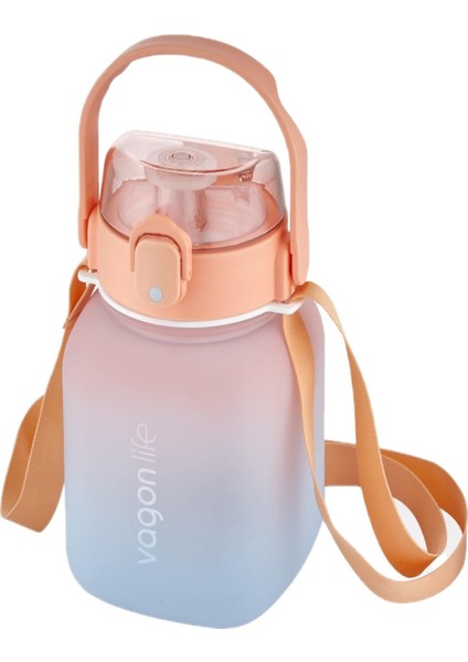 1100ML Çocuk Askılı Pipetli/pipetsiz Kullanım Çift Renk Softtouch Motivasyon Matarası Çıkartma Hediyeli
