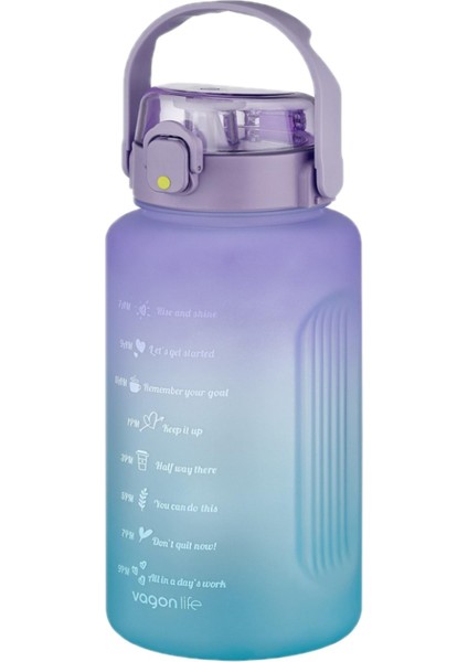 Büyük Boy Motivasyon Matarası 2000 ml Mor-Turkuaz SoftTouch Sızdırmaz Kullanım