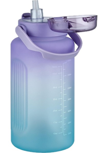 Büyük Boy Motivasyon Matarası 2000 ml Mor-Turkuaz SoftTouch Sızdırmaz Kullanım fiyatları