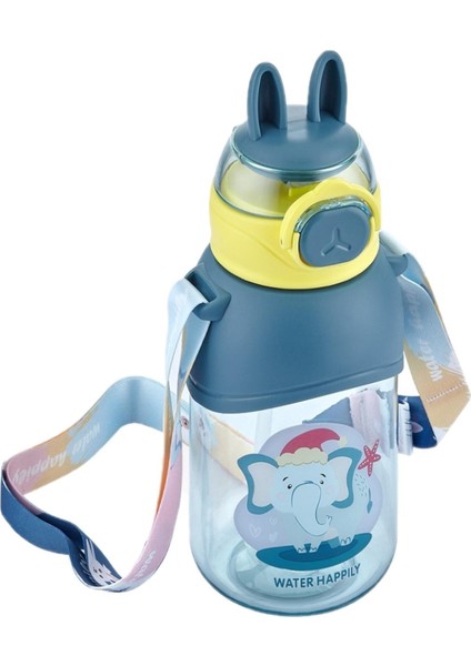 Boyun Askılı Pipetli Kilitli Kapak 650 ml Okul Su Matarası 3 Renk
