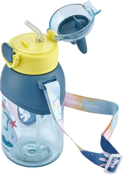 Boyun Askılı Pipetli Kilitli Kapak 650 ml Okul Su Matarası 3 Renk