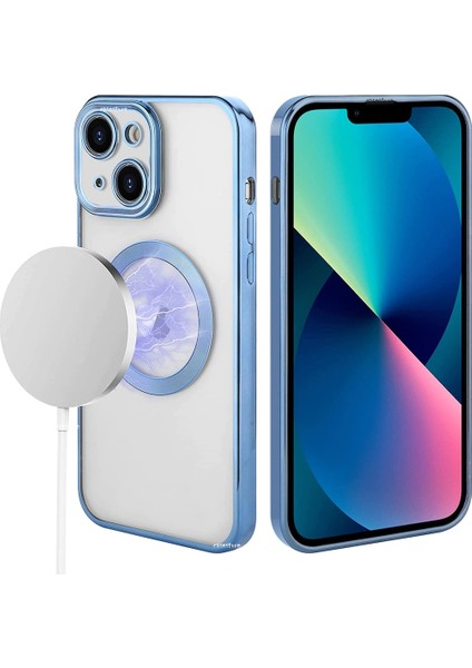 Apple Iphone 13 Kılıf Kamera Çıkıntı Koruma Parlak Renkli Manyetik Magsafe Halkalı Şeffaf