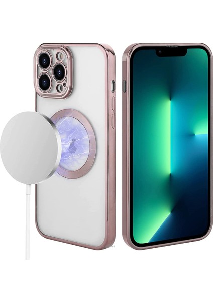 Apple Iphone 12 Kılıf Kamera Çıkıntı Koruma Parlak Renkli Manyetik Magsafe Halkalı Şeffaf