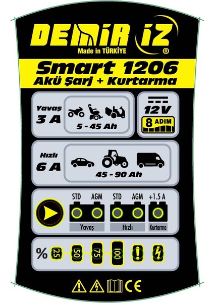 Smart 1206 Yerli Üretim Akıllı Akü Şarj + Kurtarma Cihazı