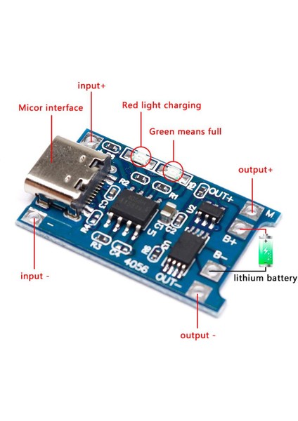 Type-C (Tip C) Girişli Pil Şarj Devresi ( TP4056 )