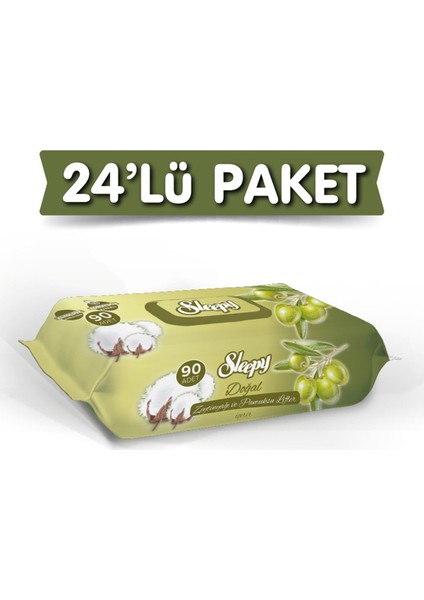 Doğal Zeytinyağlı Islak Havlu Mendil 24'lü 2160 Yaprak