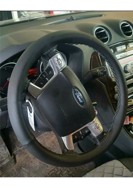 Ford Mondeo Deri Direksiyon Kılıfı Dikmeli Gri Ipli ( 38×11.cm )